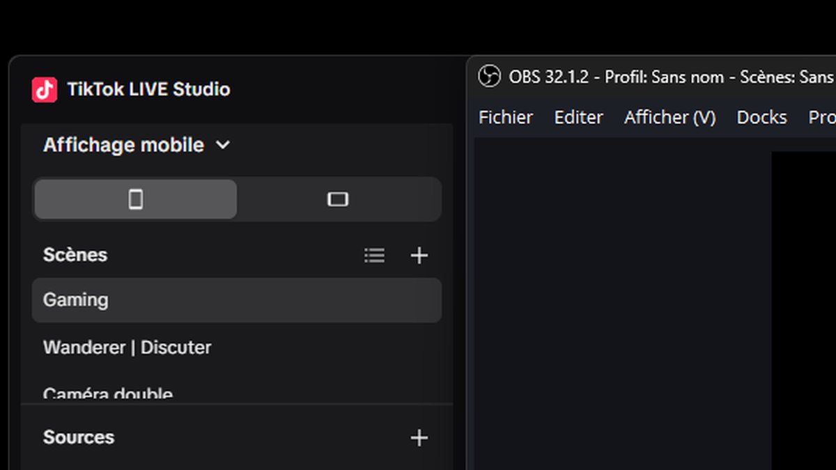 Écrans TikTok LIVE Studio et OBS ouverts côte à côte pour le double stream