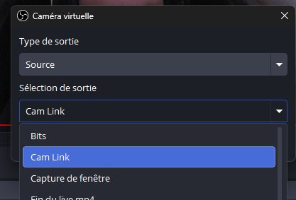 Réglage de la caméra virtuelle OBS avec le type de sortie Source et la sélection Cam Link