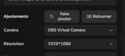 Source Caméra de TikTok LIVE Studio configurée sur OBS Virtual Camera en 1920x1080