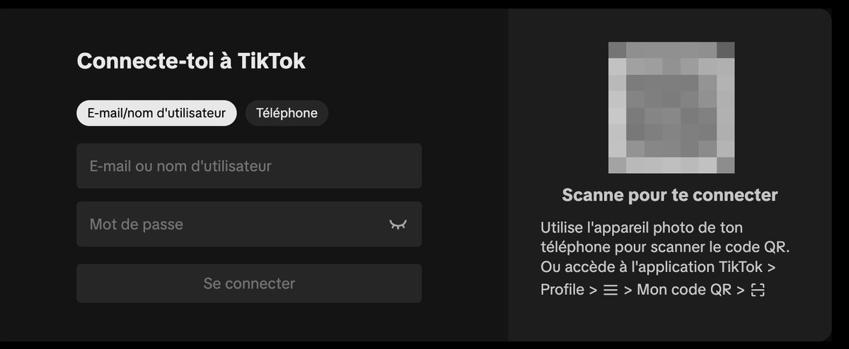 Écran de connexion de TikTok LIVE Studio avec identifiants ou QR code