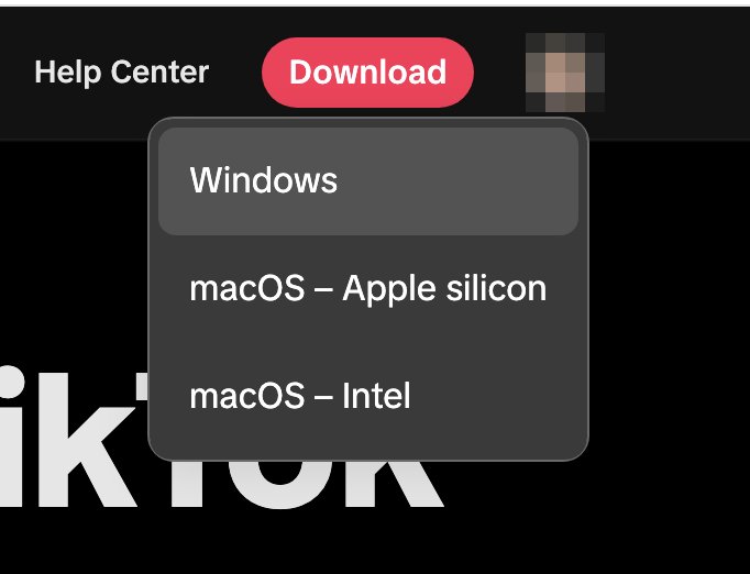 Page de téléchargement de TikTok LIVE Studio avec les versions Windows et macOS