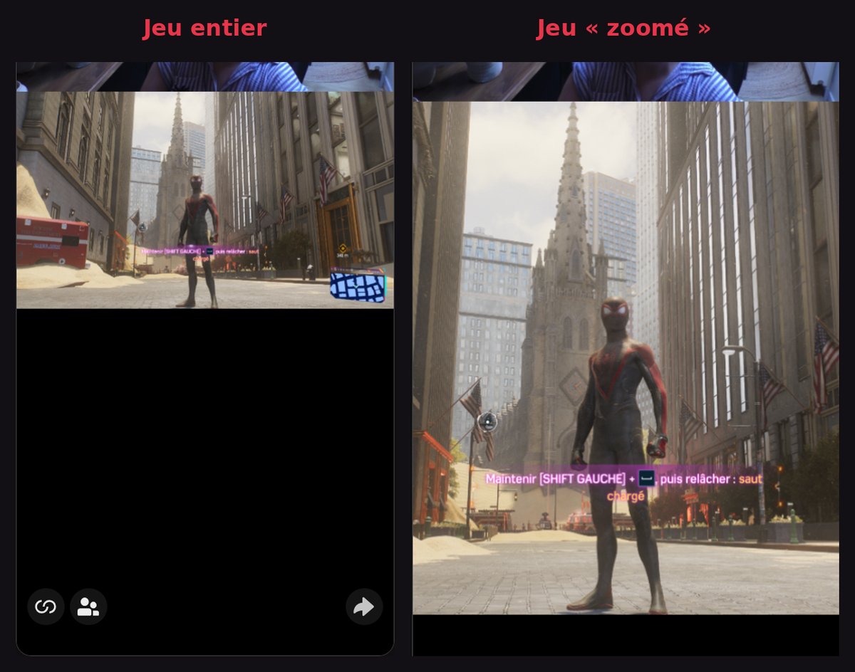 Comparatif format vertical TikTok : jeu affiché en entier ou jeu zoomé qui remplit la largeur